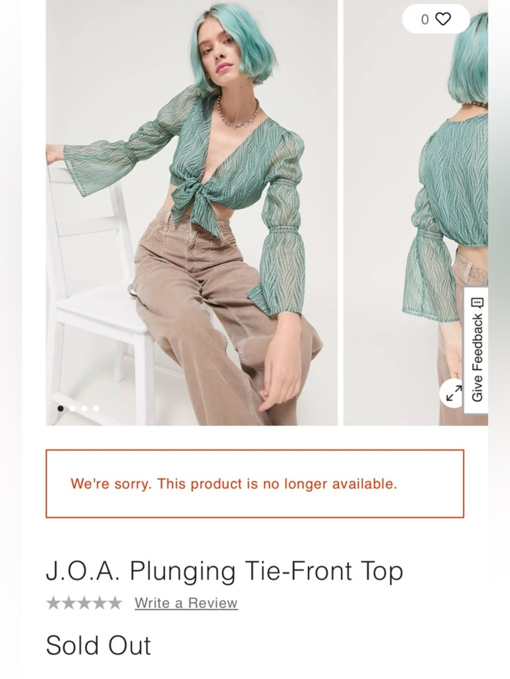 J.O.A. Plunging Tie-Front Top Size M